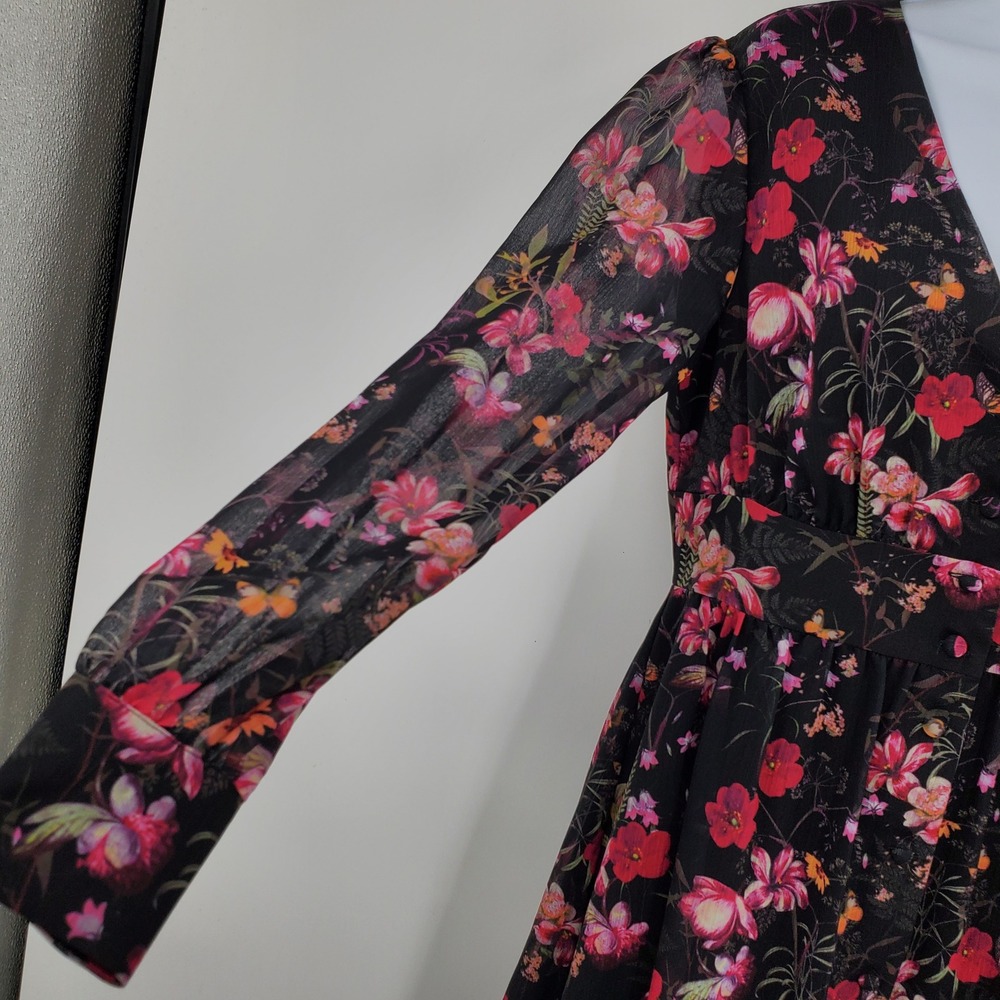 NWT Ted Baker Adriela Fern Forest Floral Butterfly Midi Dress Black 0-2 Fairy - Picture 4 of 13